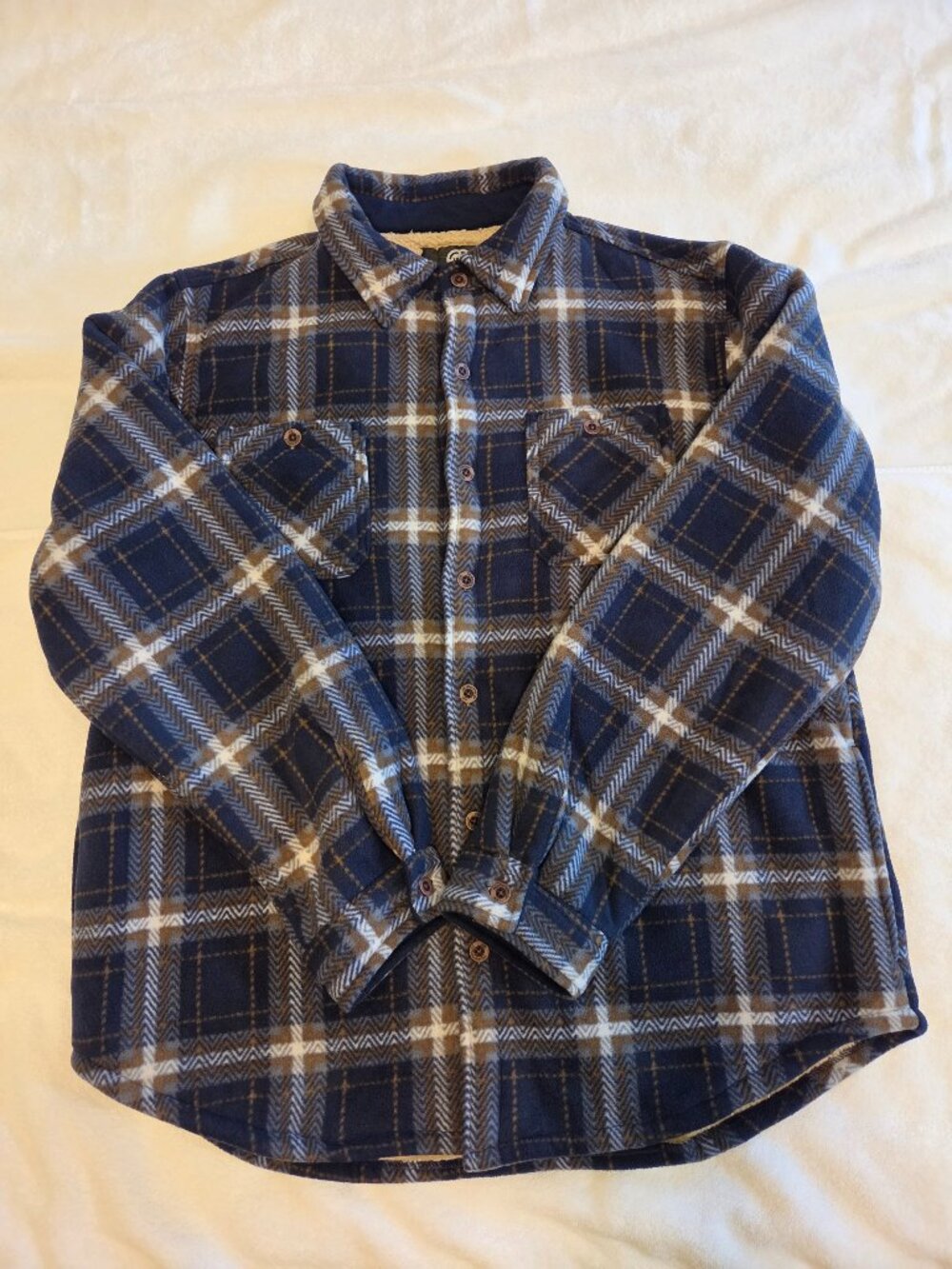 Weatherproof Thick Fleece Flannel Shirt Jacket Blue Plaid Sherpa Lined Men’s XL